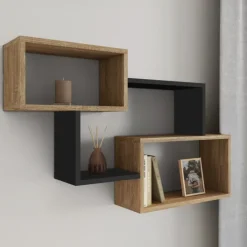 Étagère murale bois façon hêtre et noir double position