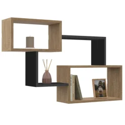 Étagère murale bois façon hêtre et noir double position