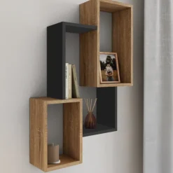 Étagère murale bois façon hêtre et noir double position
