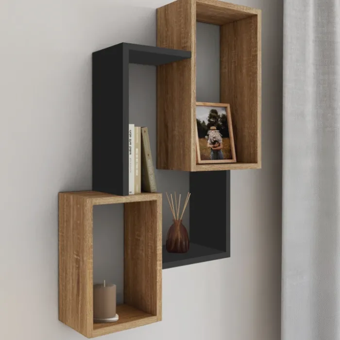 Étagère murale bois façon hêtre et noir double position