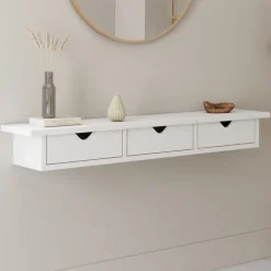 Étagère murale console d'entrée bois blanc 3 tiroirs