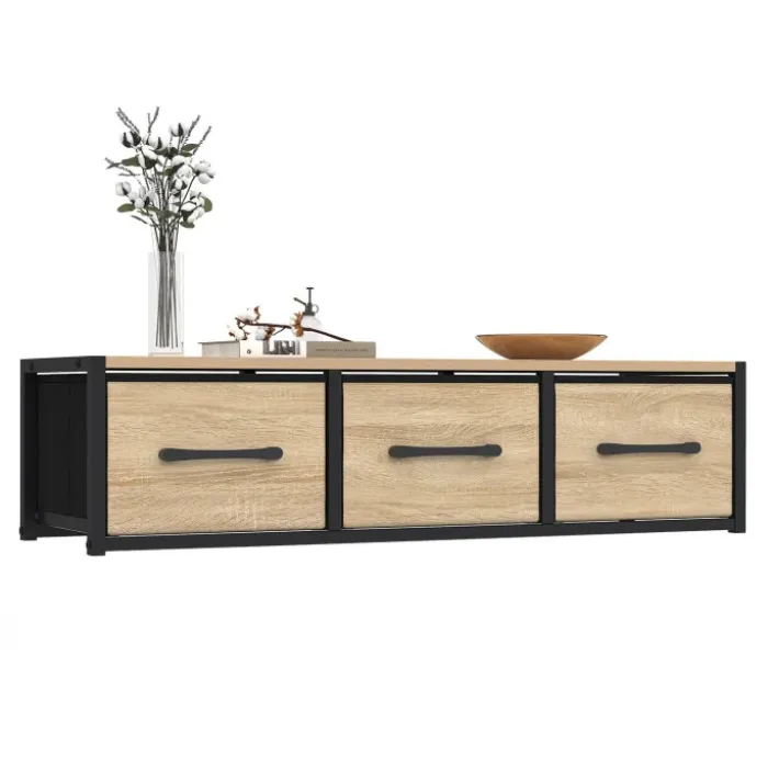 Étagère murale console d'entrée 3 tiroirs design industriel