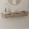 Étagère murale console d'entrée bois façon hêtre 3 tiroirs