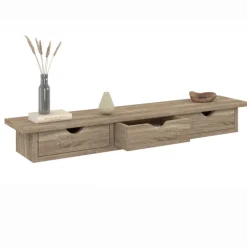 Étagère murale console d'entrée bois façon hêtre 3 tiroirs