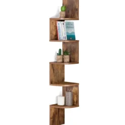 Étagère murale d'angle 5 niveaux façon bois vieilli