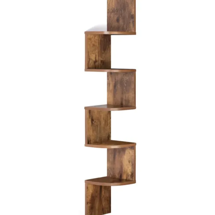 Étagère murale d'angle 5 niveaux façon bois vieilli