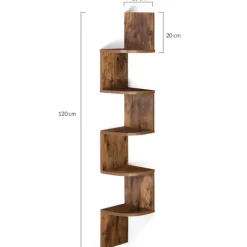 Étagère murale d'angle 5 niveaux façon bois vieilli