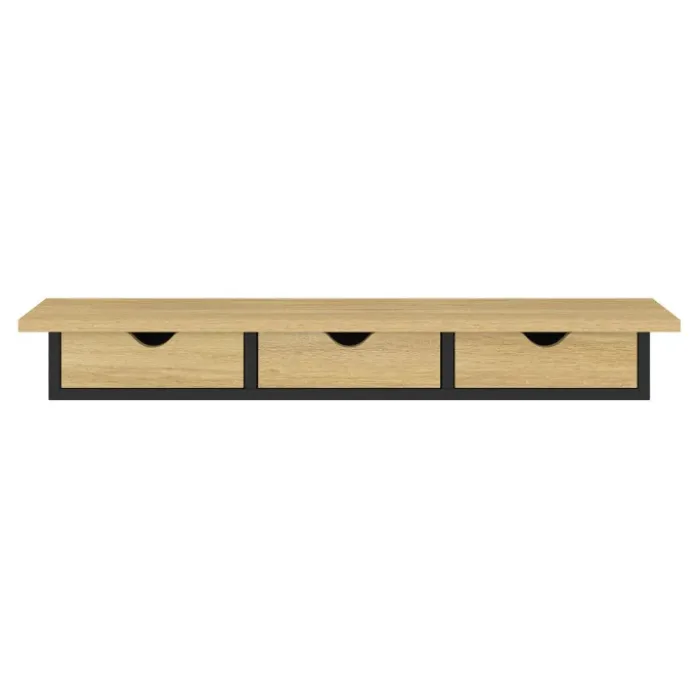 Étagère murale d’entrée contemporaine 3 tiroirs effet bois et noir