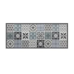 Tapis en vinyle effet carreaux de ciment noir et blanc 66 x 160 cm