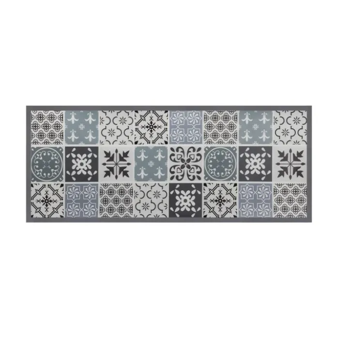 Tapis en vinyle effet carreaux de ciment noir et blanc 66 x 160 cm