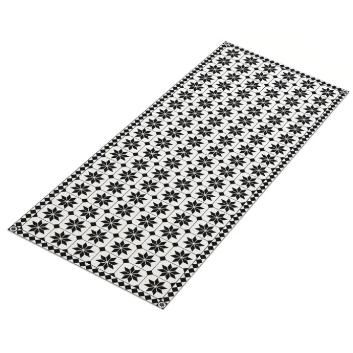 Tapis en vinyle effet mosaïque noir et blanc 66 x 160 cm