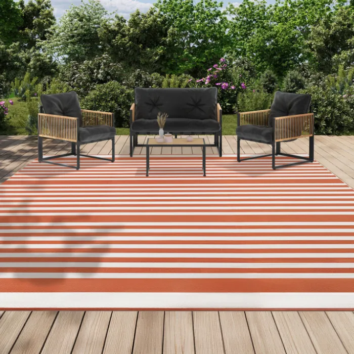 Tapis extérieur à rayures terracotta 270x370cm