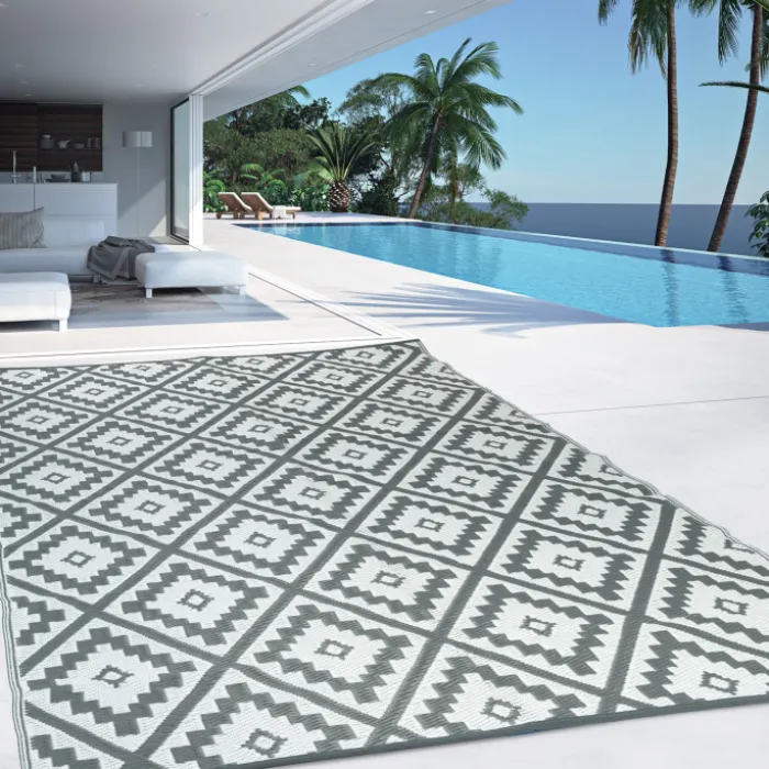 Tapis extérieur gris motifs géométriques 270 x 370 cm