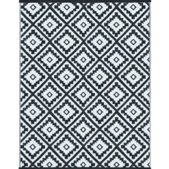 Tapis extérieur noir et blanc motifs géométriques 180 x 280 cm