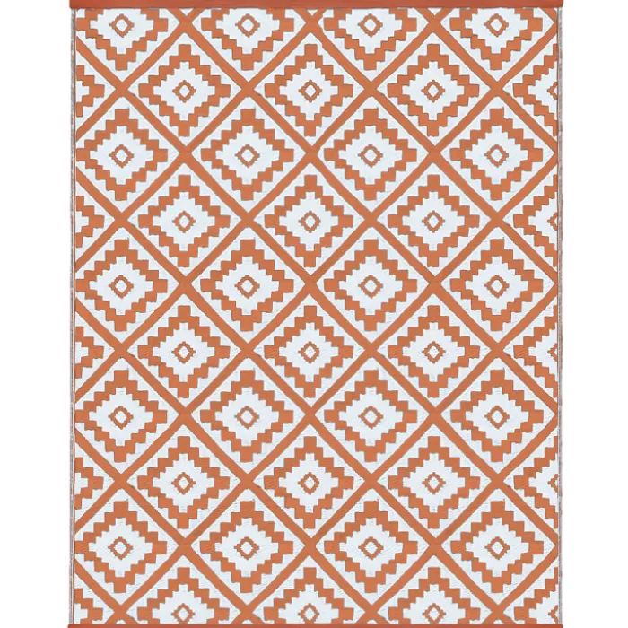Tapis extérieur terracotta et blanc motifs géométriques 180 x 280 cm