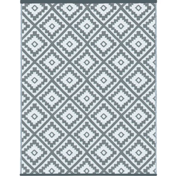Tapis extérieur terrasse motifs géométriques gris et blanc