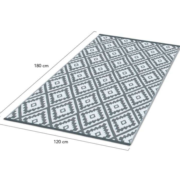 Tapis extérieur terrasse motifs géométriques gris et blanc 120 x 180 cm