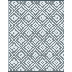 Tapis extérieur terrasse motifs géométriques gris et blanc 120 x 180 cm