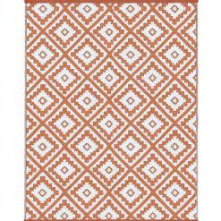 Tapis extérieur terrasse motifs géométriques terracotta et blanc 160 x 260 cm