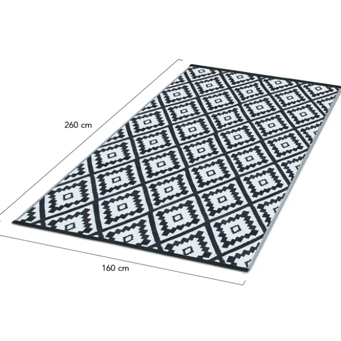 Tapis extérieur terrasse motifs géométriques noir et blanc 160 x 260 cm