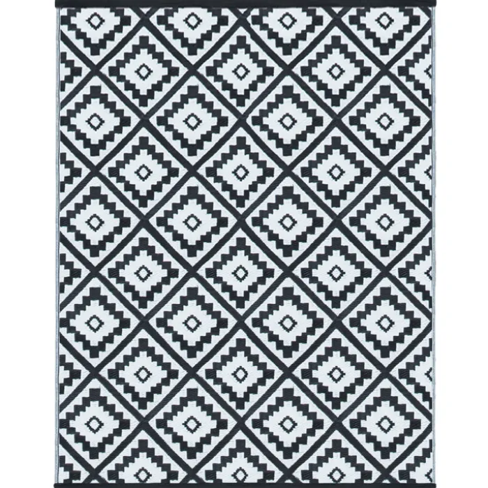Tapis extérieur terrasse motifs géométriques noir et blanc 160 x 260 cm