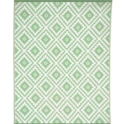 Tapis extérieur vert sauge et blanc motifs géométriques 180 x 280 cm