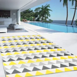 Tapis extérieur 270x370 cm triangles gris et jaune