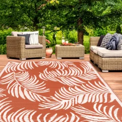 Tapis tropical d'extérieur terracotta et blanc
