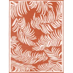 Tapis tropical d'extérieur terracotta et blanc