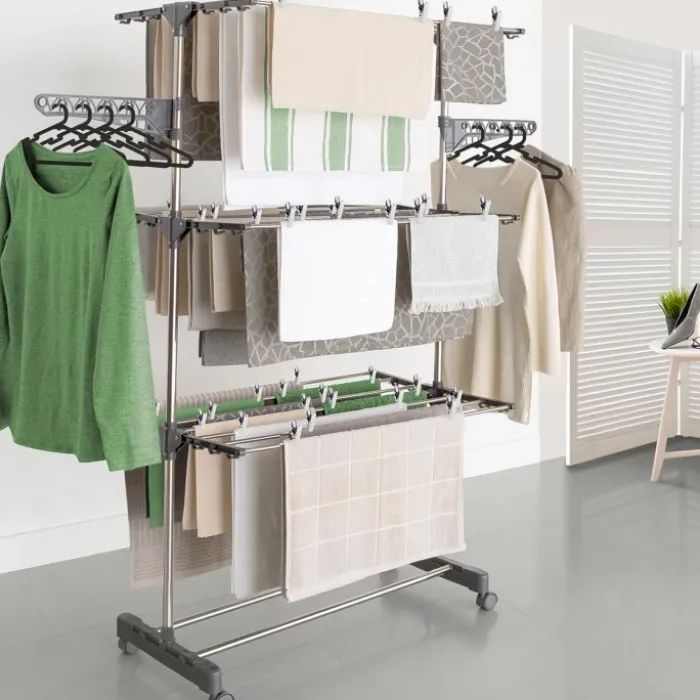 Étendoir pliable avec grande capacité et 30 accessoires H.145 cm