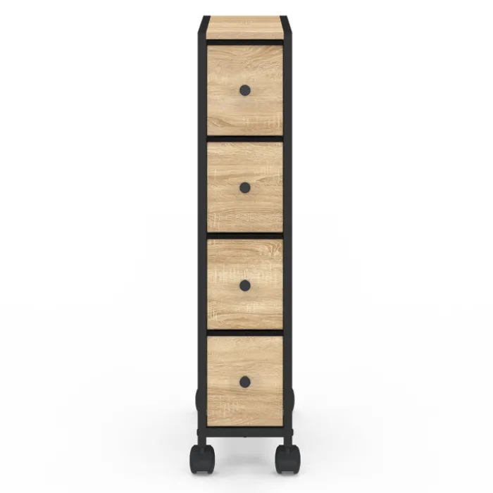 Tour de rangement 4 tiroirs sur roulettes colonne gain de place design industriel
