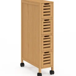 Tour de rangement 4 tiroirs bambou sur roulettes colonne gain de place