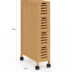 Tour de rangement 4 tiroirs bambou sur roulettes colonne gain de place