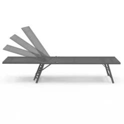 Transats de jardin acier gris anthracite et toile grise - lot de 2