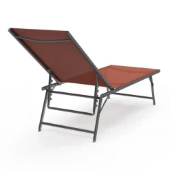 Transats de jardin acier gris anthracite et toile terracotta - lot de 2