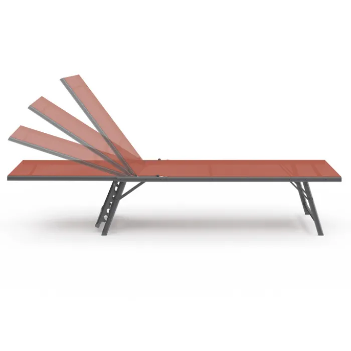 Transats de jardin acier gris anthracite et toile terracotta - lot de 2