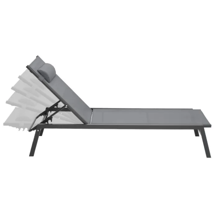 Transats de jardin aluminium gris et noir : lot de 2