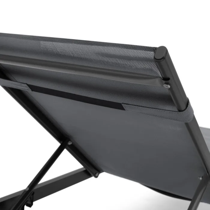 Transats de jardin aluminium gris et noir : lot de 2
