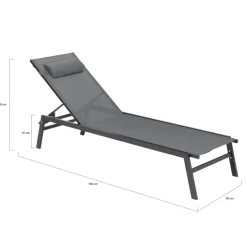 Transats de jardin aluminium gris et noir : lot de 2
