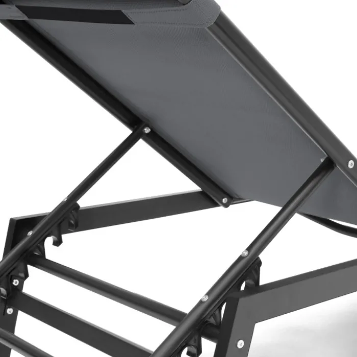 Transats de jardin aluminium gris et noir : lot de 2