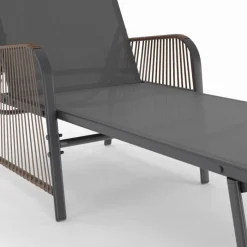 Transats de jardin inclinables gris anthracite avec accoudoirs cordage effet rotin