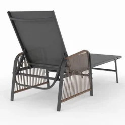 Transats de jardin inclinables gris anthracite avec accoudoirs cordage effet rotin