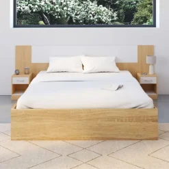 Tête de lit à chevets modulables bois et blanc