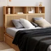 Tête de lit 145 cm en cannage avec rangements fermés et niches