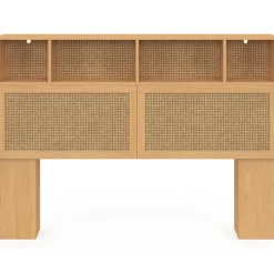 Tête de lit 145 cm en cannage avec rangements fermés et niches