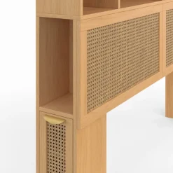 Tête de lit 145 cm en cannage avec rangements fermés et niches