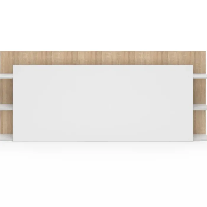 Tête de lit avec rangements blanc et bois sur pied