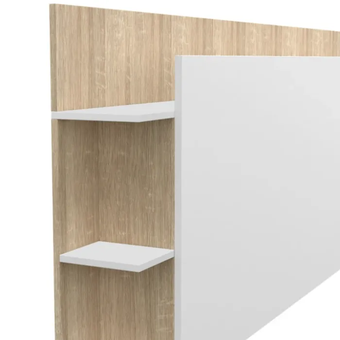 Tête de lit avec rangements blanc et bois sur pied