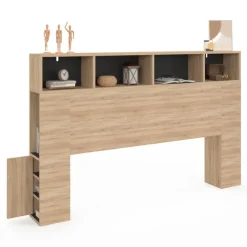 Tête de lit avec rangement intégré bois façon hêtre et noir 165 cm