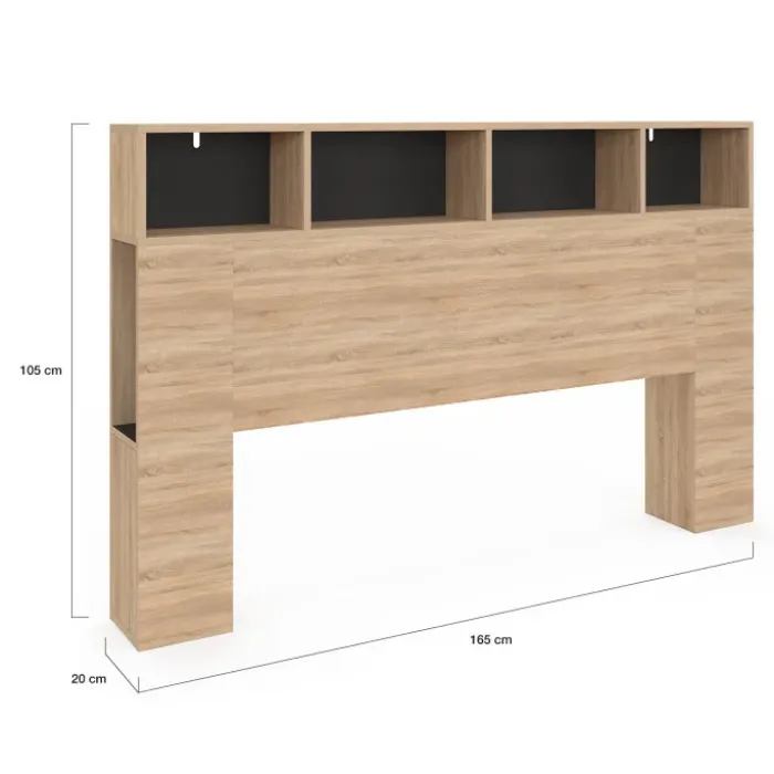 Tête de lit avec rangement intégré bois façon hêtre et noir 165 cm